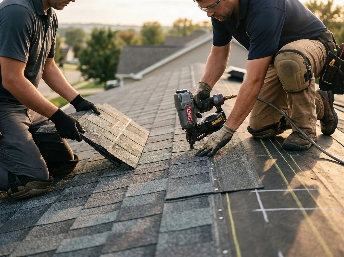 Professional roofer working on a residential roof in Zuni Pueblo